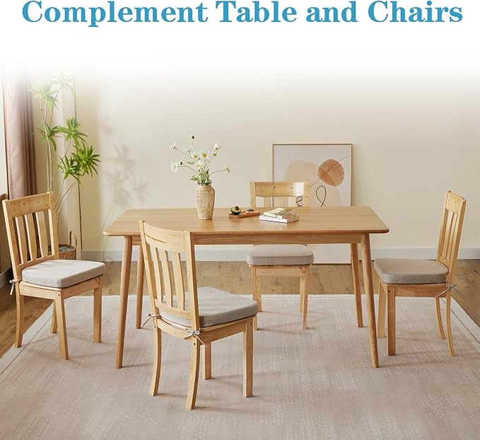 Chair Cushions for Dining Chairs Set of 6, Non Slip Kitchen Chair Pads, 17" x 16" x 2", Indoor Dining Chair Cushions with Ties, D-Shaped Seat Cushions for Kitchen Chairs, Beige
