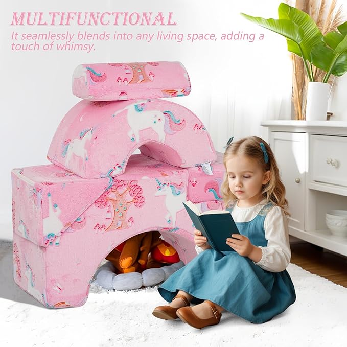 MeMoreCool Toddler Foam Climbing Couch – Modular Kids Sofa with Slide & Stair, Glow‑in‑Dark Convertible Playroom Sectional for Crawling, Climbing & Kids’ Play