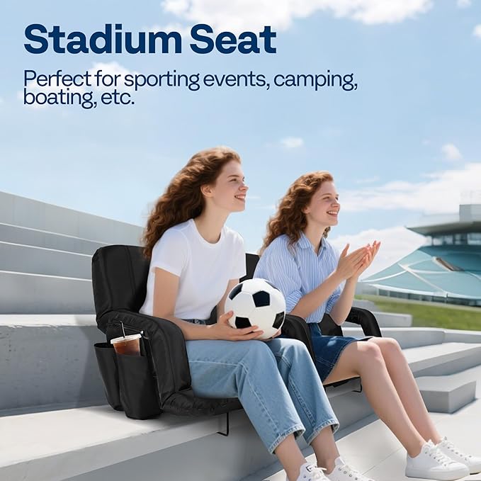 VIVOHOME Reclining Stadium Seats with Back Support and Cushion, 2 Pack Portable Padded Bleacher Chairs with Armrest and Cup Holder, Comfortable for Various Sports Events