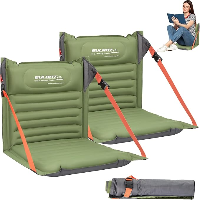 EULANT 2 Pack Lightweight Inflatable Folding Seats for Camping Chair with Back Support and Adjustable Straps,Foldable Bleacher Chairs for Camping Hiking Sporting Events and Park