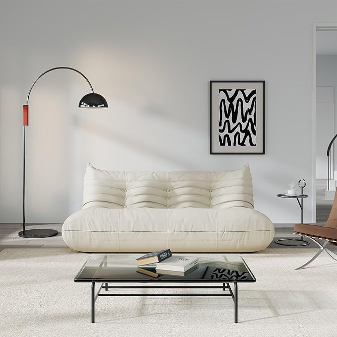 Comfy Lazy Floor Sofa Couch,Soft Armless Chair,Faux Leather Lounge Chair,Corner Relax Sofa Couch for Living Room Bedroom,Salon Office,Adults(Cream White)