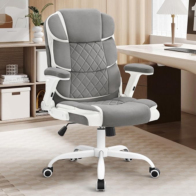 SEATZONE Office Chair Linen Fabric Ergonomic Executive Computer Desk Chairs Small Cute Rolling Task Chairs for Teens&Adults,Gray