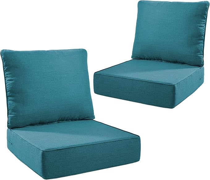 Outdoor Seat Cushion Set-24 x 24 x 6 Inch Outdoor Chair Cushions Set of 2 with Water Resistant & Removable Cover Outdoor Cushions for Patio Furniture Chair Sofa Couch-Peacock Blue