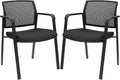 CLATINA Guest Reception Stacking No Wheels Desk Chair, Mesh Back Waiting Room Chairs with Arm Upholstered Fabric Seat and Ergonomic Lumbar Support for Office Conference School Church, Black (2 Pack)
