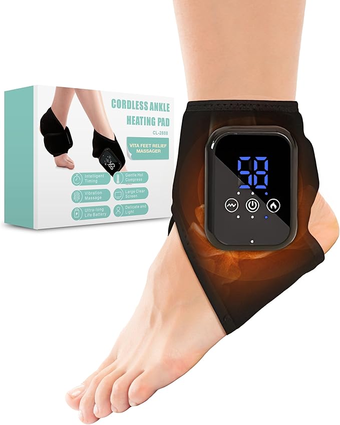 Vita Feet Relief Ankle Heating Pad with Vibration – Foot & Leg Relaxation Support – Cordless Portable Calf Wrap for Comfort & Recovery (One Unit)