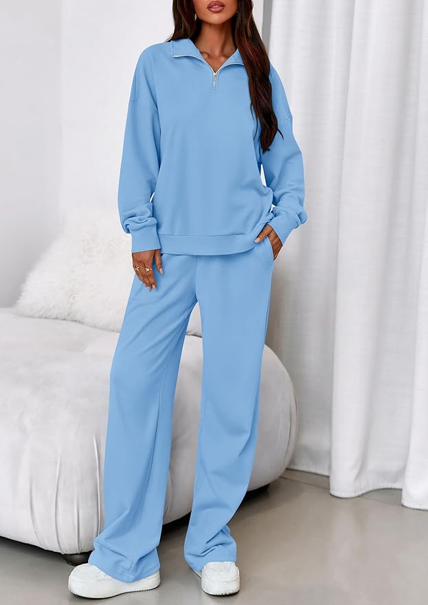 PRETTYGARDEN Womens Casual Two Piece Sets Fall 2026 Outfits Quarter Zip Sweatshirts Straight Leg Pants Sweatsuits Tracksuit