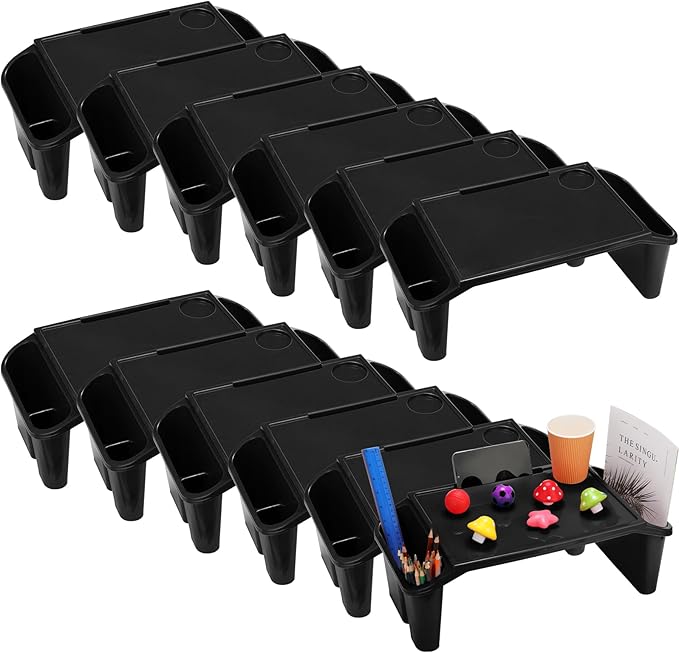 Kisston 12 Pcs Kids Lap Desk Bulk Tray Lap Table Bed Table Plastic Desk with Extra Storage Space Activities Children Portable for Kids Students Work Study School Classroom(Black)