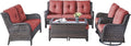 Rilyson Wicker Patio Furniture Set - 7 Piece Rattan Outdoor Sectional Conversation Sets with 2 Rocking Swivel Chairs,2 Ottomans,1 Sofa,1 Loveseat and 1 Coffee Table for Porch Deck Garden(Brown/Red)
