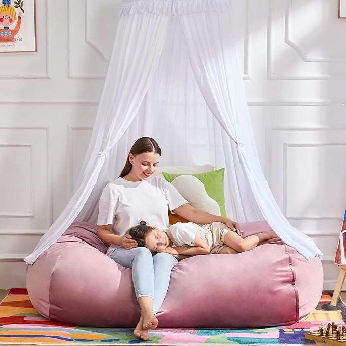 Hobestluk 4FT Bean Bag Chair Large Beanbag with Removable Cover Adult Bean Bag Chair with Portable Handle Desgin for Living Room Bedroom (Pink, 4FT)