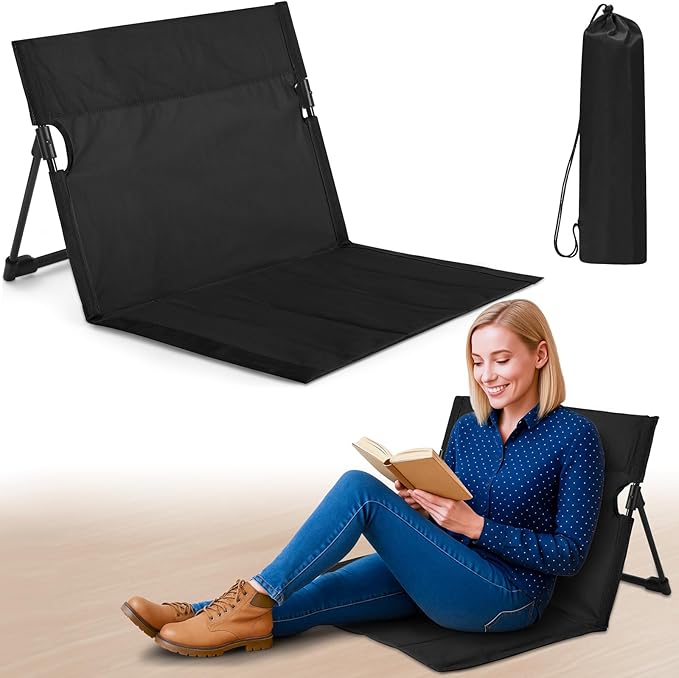 Jetec Foldable Floor Backrest Chair Portable Camping Chair with Storage Bag Light Weight Lazy Seat for Indoor Outdoor Bed Ground Park Lawn Concerts Beach Hiking