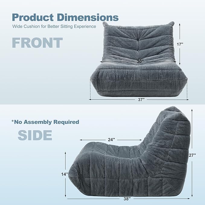 Bean Bag Chair Big Sofa Beanbag Chair for Adults Fireside Chair Bean Bag Lounger with Memory Foam Filled for Home,Apartment or Gaming Venue(Grey Plush)