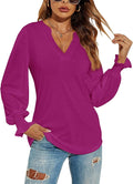 Romanstii Women's Casual V-Neck T-Shirts Loose Puff Long Sleeve Tops Tunic Blouses