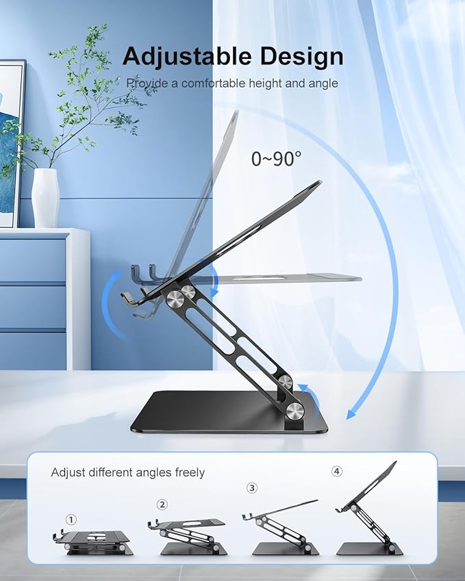 JOIOT Adjustable Laptop Stand Ergonomic Computer Riser Aluminum Laptop Stand for Desk Portable Notebook Stand Laptop Riser Holder Compatible with 10-17.3’’ Laptops Tablets,Black