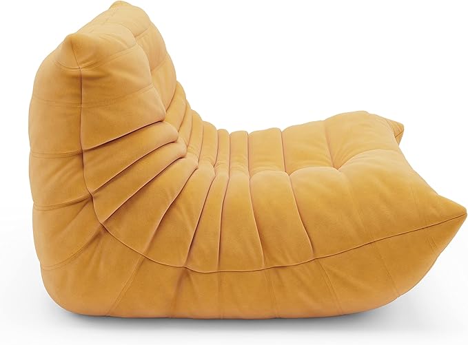 High-end Bean Bag Chair, Fireside Togo Chair with Yellow Suede Fabric Cover, Comfy & Soft Lazy Floor Lounge Sofa for Bedroom, Living Room, Office or Lounger