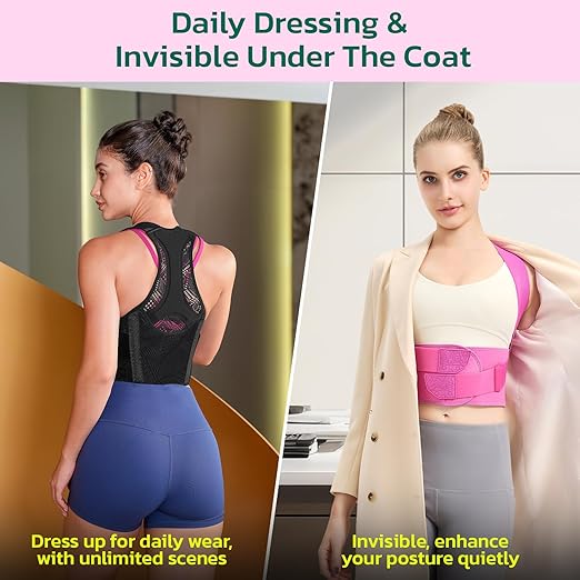 Posture Corrector for Women - Lightweight and Breathable Back Brace for Pain Relief, Rounded Shoulders and Hunchback, Compact & Portable with Fashionable Design, Invisible Under Clothes Black M