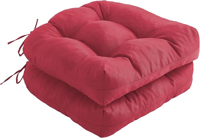 IPYNBAP Outdoor Chair Cushions Set of 2, Patio Chair Cushions with Ties, 19x19+5” Tufted Outdoor Seat Cushions, Waterproof Patio Furniture Cushions, Outdoor Dining Chair Pads, Burgundy