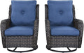 Rilyson Wicker Rocking Chair Swivel Chairs - 2 Piece Rocker Patio Chairs Set Rattan Rocking Chair for Outdoor Porch Deck Garden Backyard (Brown/Blue)