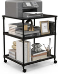 Giantex Printer Stand, 3-Tier Industrial Printer Cart with Lockable Wheels, Adjustable Shelves, Metal Frame, Mobile Under Desk Shelf for Home Office, Printer Table Fit Fax Machine, Scanner (Black)