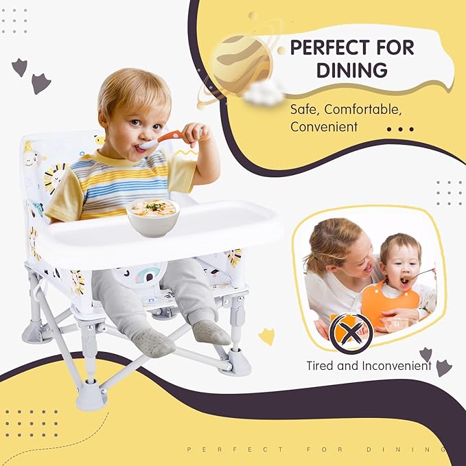 Furmubei Portable Baby Booster Seat with Tray, Toddler Booster seat for Dining, Camping, Travel, Baby Beach Chair 6 Months to 3 Years Old Indoor Outdoor Use CH2407