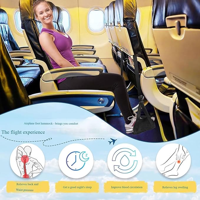 Travel Foot Rest - Adjustable Airplane Foot Hammock with Ergonomic Support, Portable Foot Sling for Leg Relief on Flights, Trains, Office