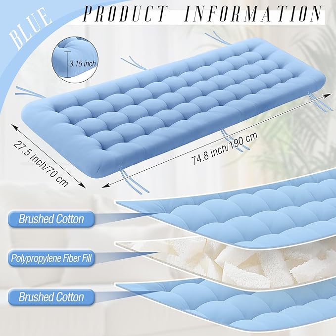 Vercraft Long Floor Cushion Large Floor Cushion with Brushed Cotton 74.8 x 27.5 x 3.15 in Jumbo Lounger Pillow for Outdoor Indoor Bay Window Meditation Yoga Reading Sleeping (Light Blue)