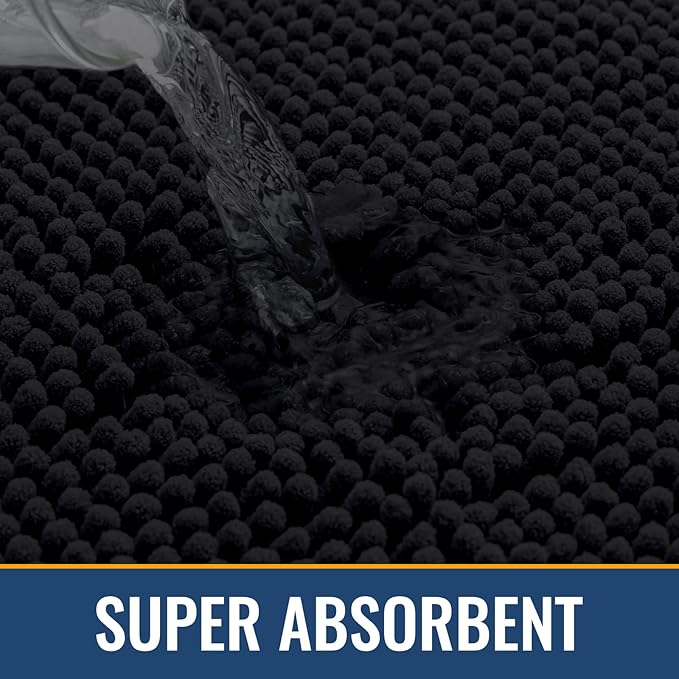 Arotive Bathroom Rugs 34x21, Extra Soft Absorbent Shaggy Chenille Bath Rugs, Machine Washable Rubber Backing Non-Slip Bath Mats for Bathroom Floor Tub and Shower, Home Decor Accessories, Black