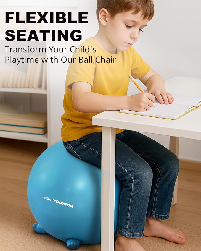 Trideer Flexible Seating for Classroom Elementary, Yoga Ball Chairs for Kids, Wobble Chair of School Supplies for Sensory Kids, Student Desk Chairs for Homeschool (Blue, 45cm)