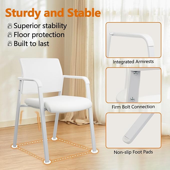 CLATINA Mesh Back Stacking Arm Chairs, Office Reception Guest Chair, Desk Chair No Wheels Ergonomic Lumbar Support and Thickened Seat Cushion for Waiting Conference Room White(8 Pack)