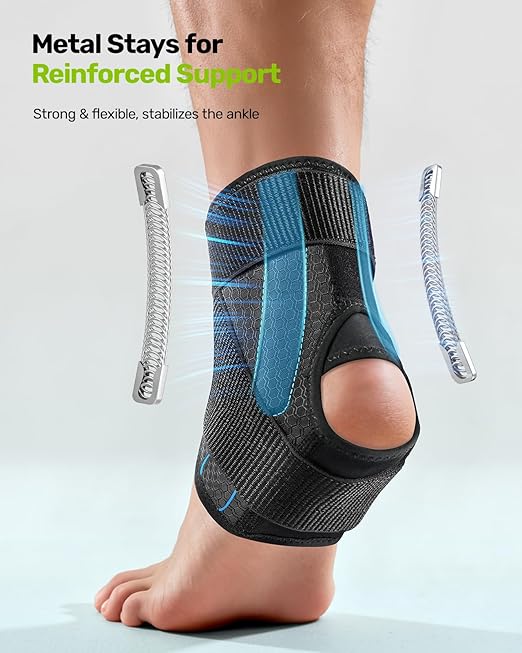 Rakiie Quick Lace Up Ankle Brace with 2 Metal Support Stays, Breathable Stabilizer for Sprained Ankle, Slim Fit Ankle Support for Men & Women, Sports, Running, Basketball (Black, L)