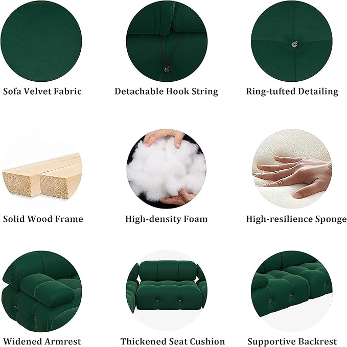 JACH 104" Convertible Modular Sectional Sofa, Minimalist Mid-Century Velvet Sofas Couches, Luxury Modern 3-Seat Wide Couch Sectional for Living Room Bedroom Office Apartment (Green)