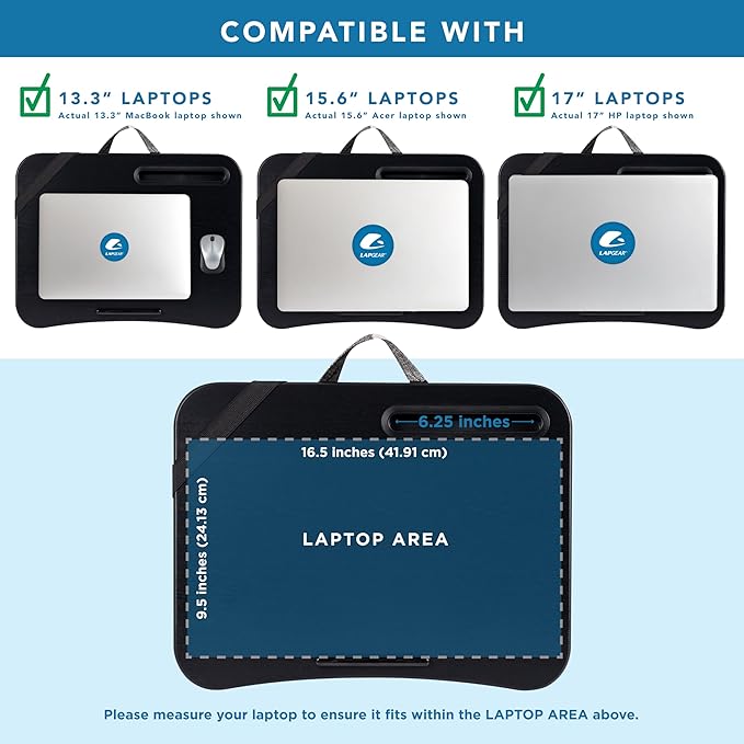 LAPGEAR Designer Lap Desk with Phone Holder and Device Ledge - Buffalo Check - Fits up to 15.6 Inch Laptops - Style No. 45428