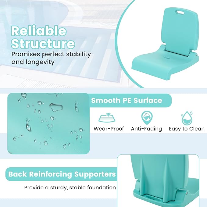 Goplus Poolside Chair for Edge of Pool, Foldable Portable Flip Seat w/Back Support & 2 Handles, Lightweight Outdoor Camping Chair for Stadium, Tailgating, Fishing, Boats, Beach (Mint Green, 1 Pack)