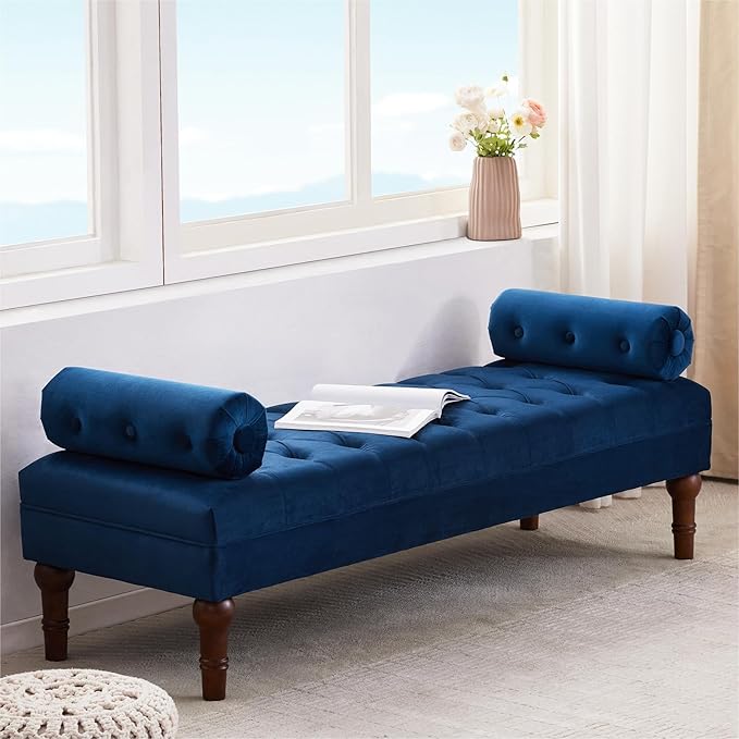 60.2" End of Bed Bench,Large Size Velvet Bench for Bedroom,Upholstered Window Bench with Button-Tufted,Entryway Bench,Storage Bench for Living Room(Blue)