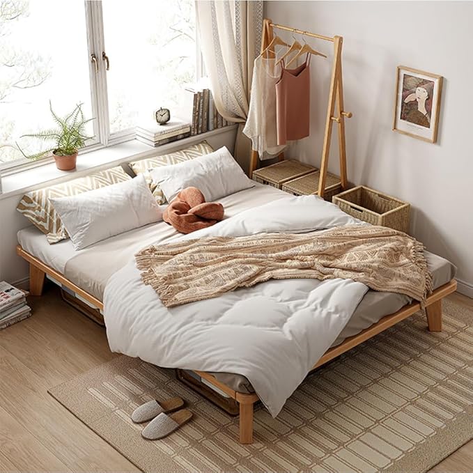 NELYE Queen Platform Bed Base - 14 Inch Solid Wood Mattress Foundation with Support Slats and Legs, Queen-Size Rubberwood Simple Bed Frame