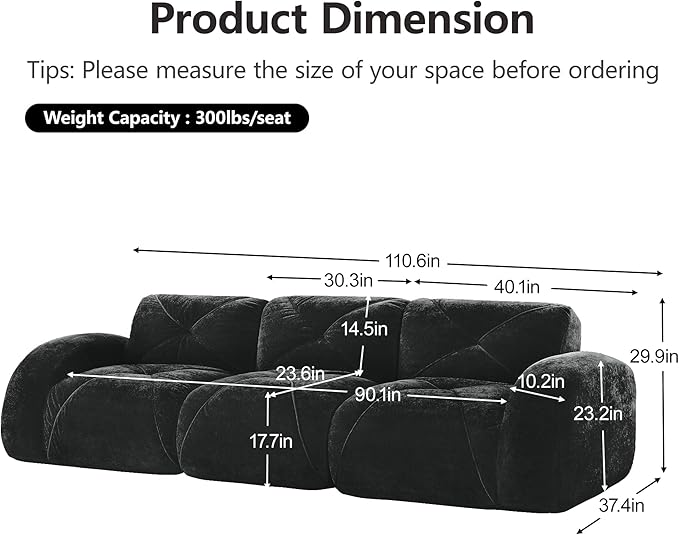 Modular Sectional Sofa with Free Combination,Boneless Floor Couch for Living Room & Lounge,Velvet 3-Seater Sectional Couch with Comfortable Deep Seat,No Assembly Needed