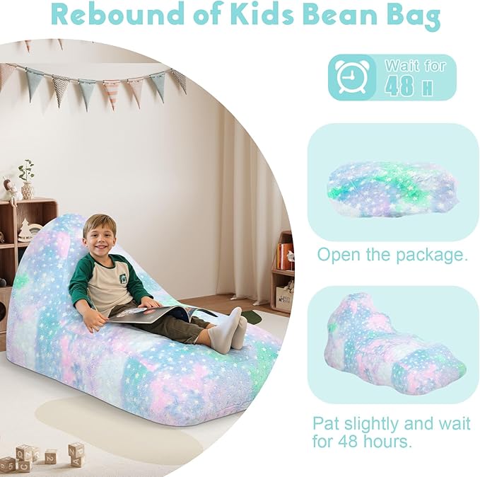 COMAX Bean Bag Chairs for Kids 8-12, Large Kid Beanbag Chair with Filler, Big Toddler Lounge Bean Chair, Children Lazy Floor Lounger for Girls Boys, Colorful Star