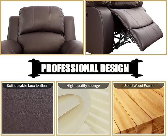 AYCP Bonded Leather Living Room Furniture Set Reclining Sofa Set Loveseat Furniture Sets in Living Room Sofa Recliners (Chair, Brown)