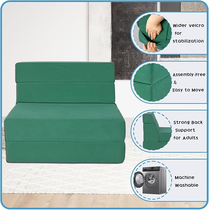 Folding Sofa Bed with Backrest 4 in 1 Convertible Sleeper Chair Memory Foam Fold Out Chair Bed Foldable Mattress Portable Floor Futon Sofa Couch for Living Room/Dorm/Guest Room/Home Office