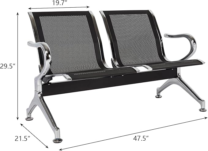 Kinfant 2-Seat Waiting Room Chair Bench Set - Office Guest Benches Reception Chairs with Arms for Airport, Hospital, Bank, Salon, Barbershop, Hall, Room Conference(Black Mesh, Set of 3)