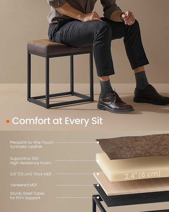 SONGMICS Home LUIZ Collection - Ottoman Footstool, Rectangle Ottoman, Vanity Chair Stool, Footrest, Reversible Top, Side Table, Max. Load 660 lb, Bedroom Living Room Entryway, Walnut Brown ULOM079K01