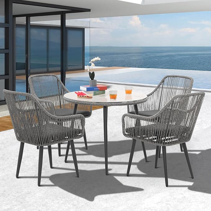 Patiorama Outdoor Dining Chairs, Patio Dining Chair Set of 6, All-Weather Woven Rope Rattan Chairs, Outdoor Dining Wicker Chairs with Armrests for Indoor Balcony Pool Backyard(Gray)