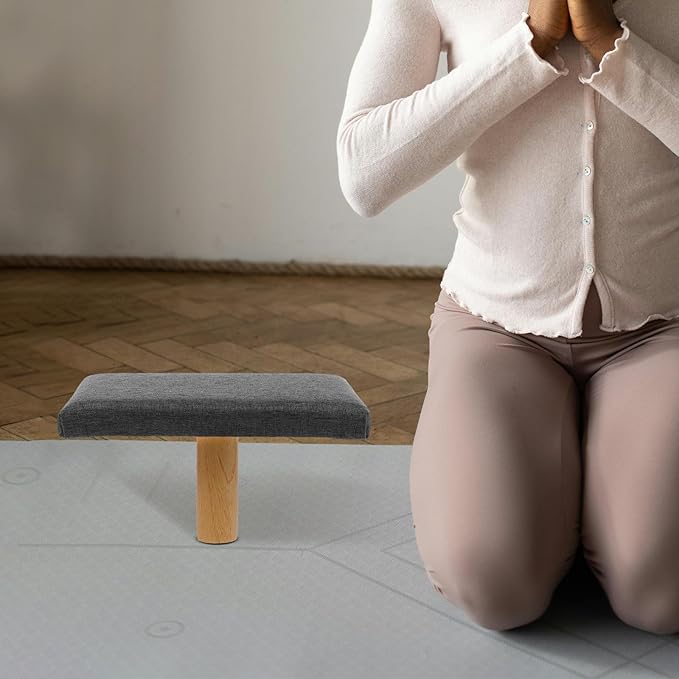 Portable Prayer Bench with Cushion Seiza Stool for Meditation and Kneeling Comfortable Stable Seating for Adults Grey Medium