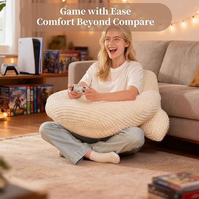 PAJEO Reading Pillow for Bed,U Shaped & Back Support Pillow for Bed,17" Backrest with Lumbar & Arm Support,Comfy Flannel Fabric,Lap Pillow for Gaming/Reading/Watching TV,White