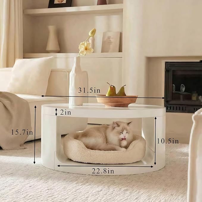 Veihaus Round Coffee Table with Storage, 31.5" Modern Living Room Table, 2 Tier Circle Wood Center Tables for Apartment, Living Room, Open-Style Storage White Coffee Tables, 31.5"*15.7" (White)