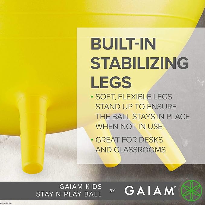 Gaiam Kids Stay-N-Play Children's Balance Ball - Flexible School Chair Active Classroom Desk Alternative Seating Built-In Stay-Put Soft Stability Legs, Includes Air Pump
