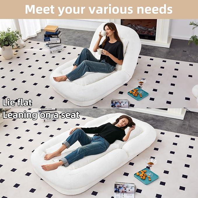 Beige Folding Sofa Chair - 5 Adjustable Positions for Comfort, Perfect Plush Lounge Chair for Gaming, Meditation, and Relaxing Moments!