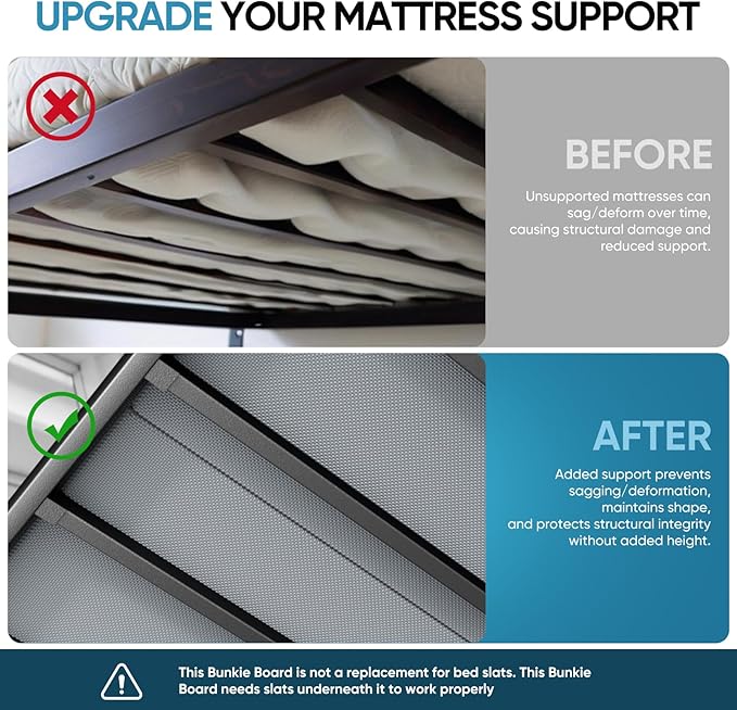 JASMINELOVER Bunkie Board King Size Bed Boards for Under Mattress 76"x80" - Heavy Duty Reinforced Wood Support Board with Anti-Sag Design, Fits Metal Frames/Platform Beds/Sleeper Sofas - Grey