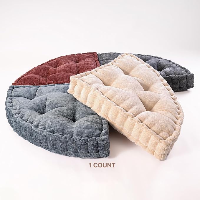Fan-Shaped Floor Cushion Corner Nook Floor Pillow, Meditation Cushion for Sitting or Yoga, Kids Play Cushions Thick for Indoor or Outdoor Seating 20"*20" Ivory