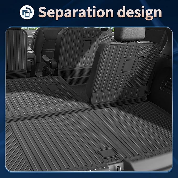 Floor Mats for 2024-2026 Chevrolet Chevy Traverse & for 2024-2026 GMC Acadia & for 2025-2026 Buick Enclave Accessories 7-Seat Bucket Chairs All Weather TPE Cargo Mat with Backrest Mat Black