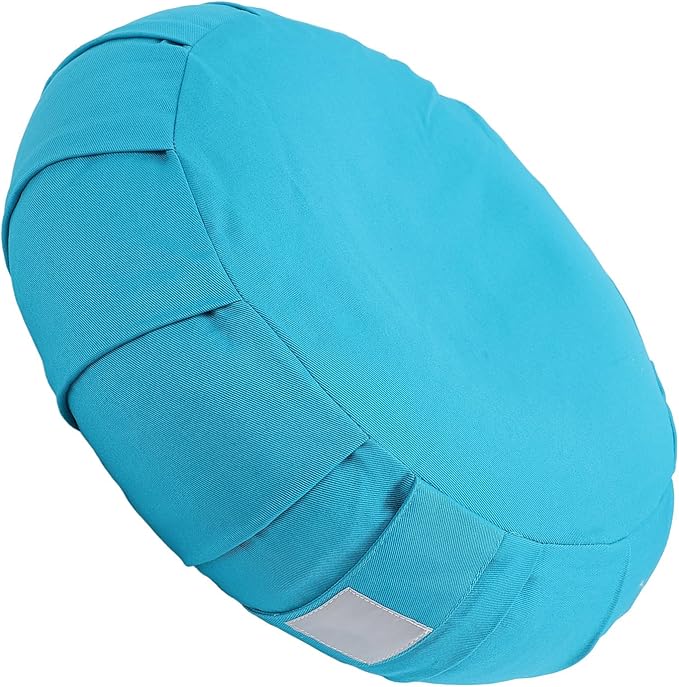 Ymiko Buckwheat Hull Meditation Pillow with Cotton Cover, Yoga Sitting Cushion for Floor Use, Kneeling Support with Carry Handle (Blue)